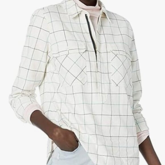 J. Crew Tops - J. Crew size medium flannel zip up shirt White With Green Plaid